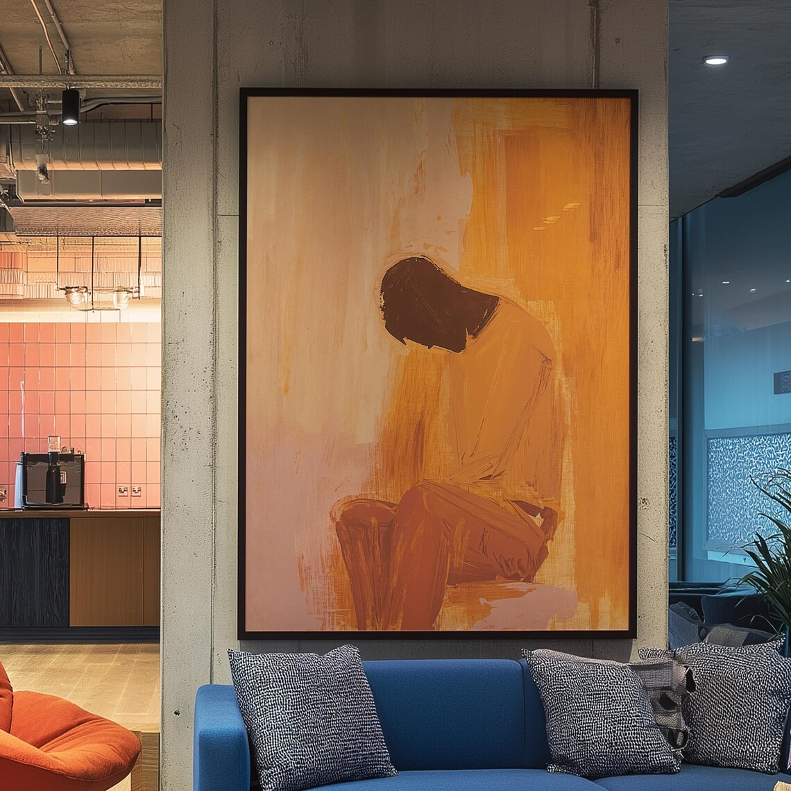 Reflective Man Warm Earthtone Abstract Emotional Portrait Painting Poster - Image 2