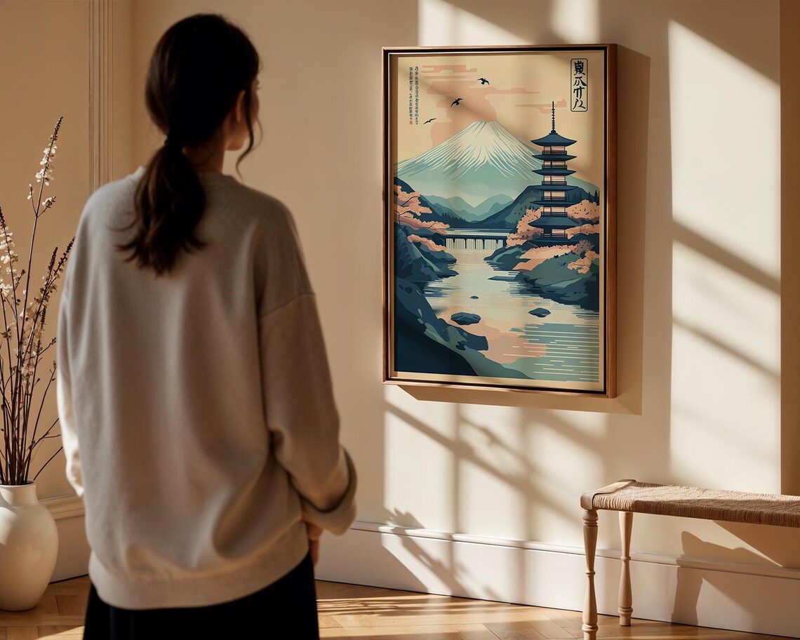 Mount Fuji Pagoda Cherry Blossom Japanese Travel Wall Poster - Image 2