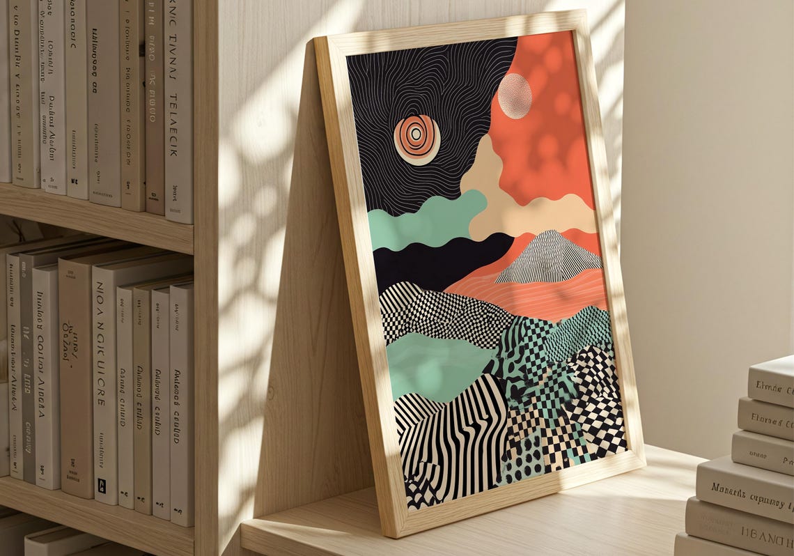 Abstract Patterned Hills Terracotta Sun Boho Landscape Poster - Image 5
