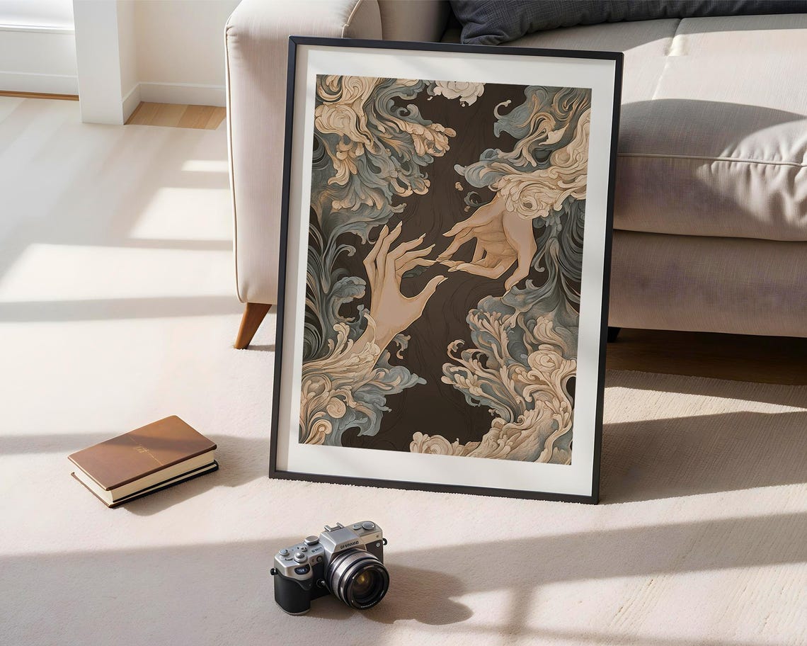 Surreal Reaching Hands Dreamlike Fantasy Mystical Flowing Art Poster - Image 2