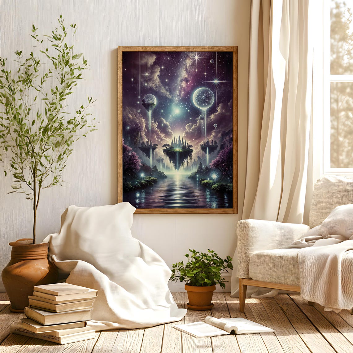 Fantasy Floating Islands Waterfalls Planets Magical Dreamscape Poster - Image 4