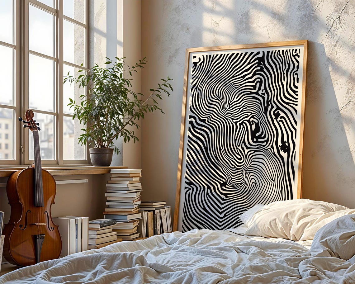 Black White Zebra Optical Illusion Waves Modern Line Art Poster - Image 4