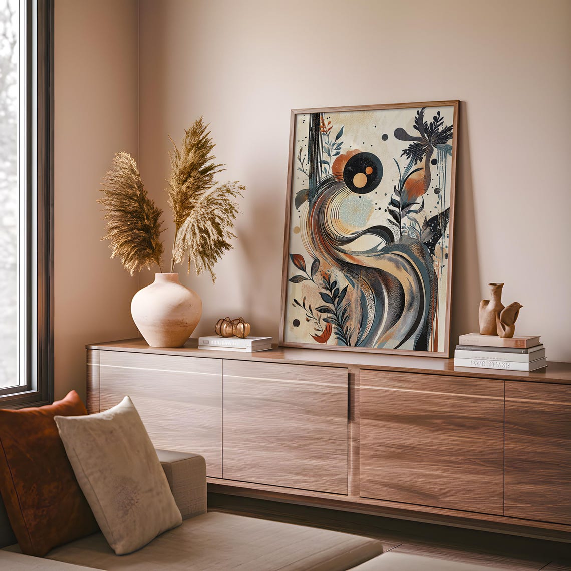 Swirling Wave Botanical Abstract Art Print Black Copper Moon - Image 5