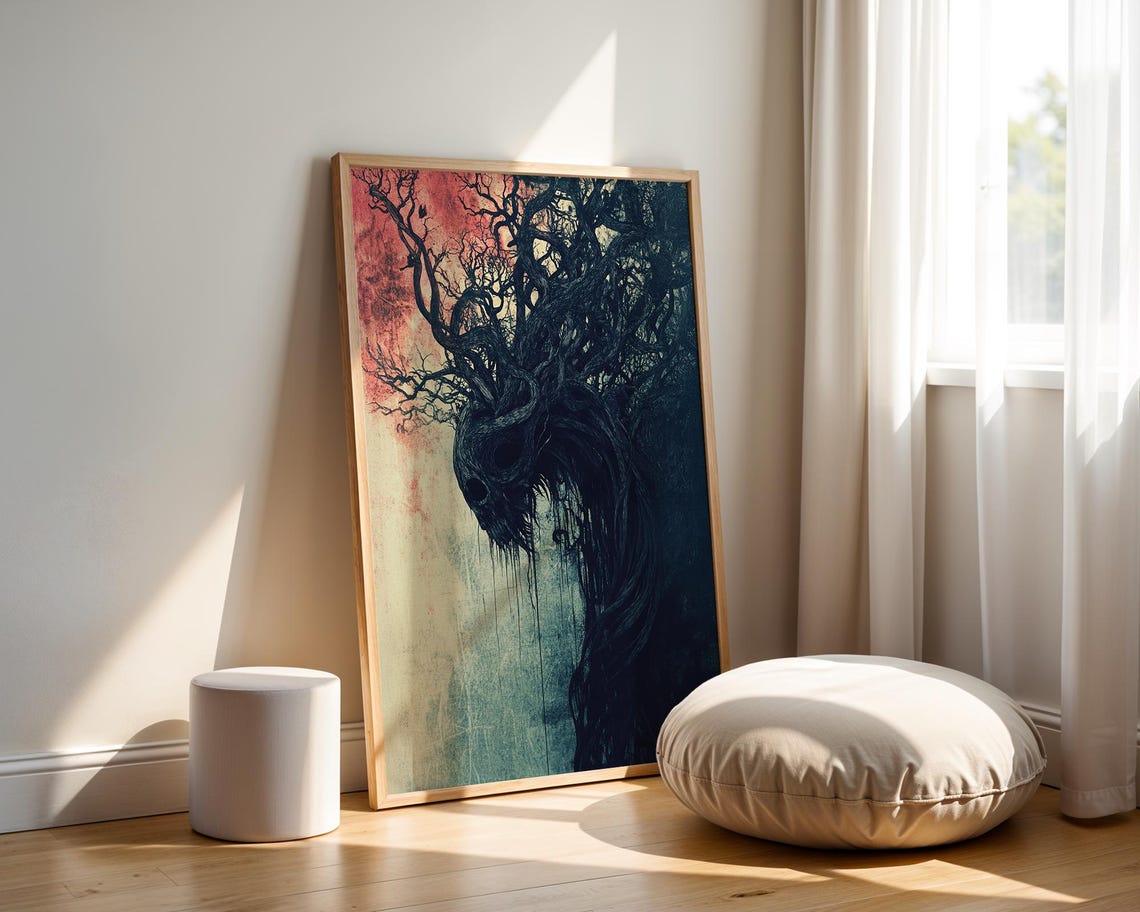 Dark Forest Skull Tree Twisted Branches Gothic Haunted Art Poster - Image 2