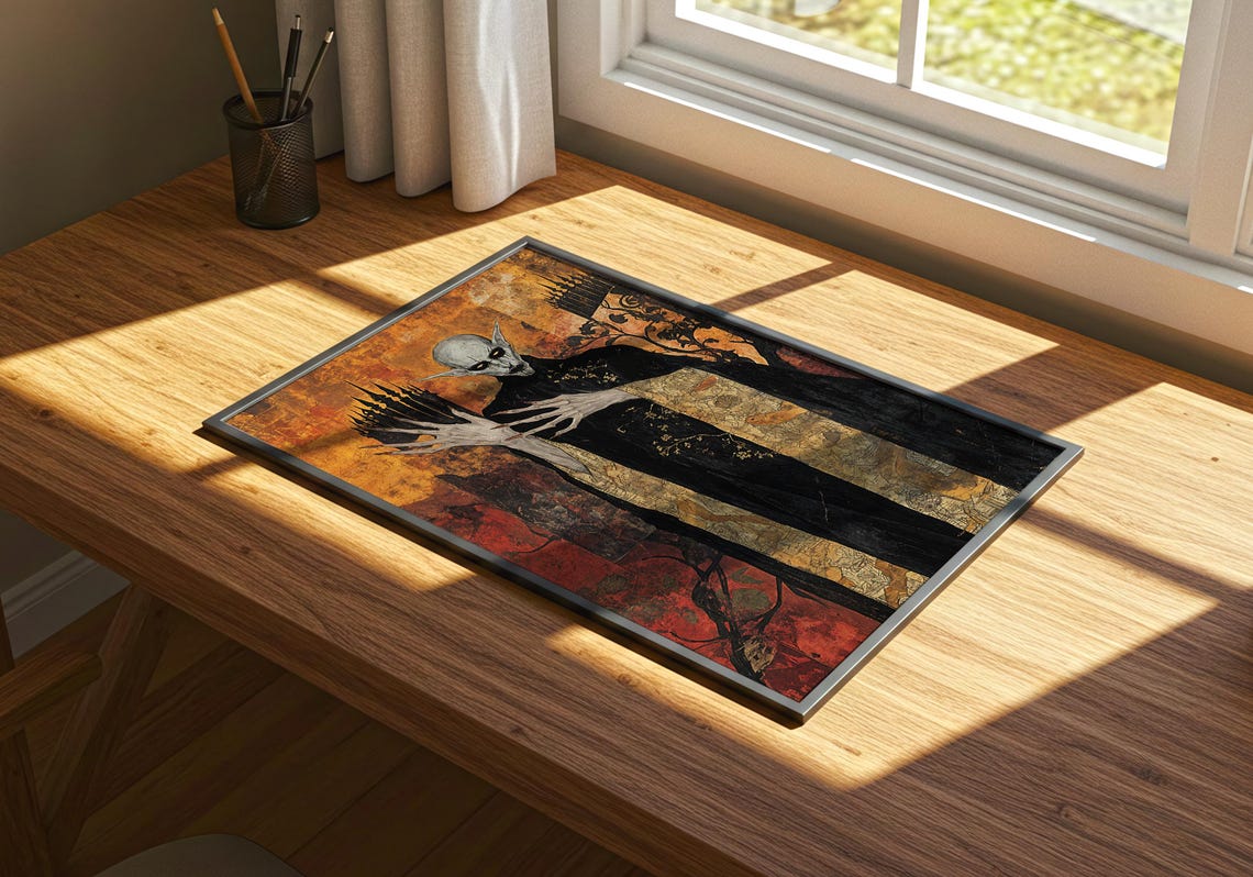 Nosferatu Style Vampire Portrait Amber Gothic Horror Art Poster - Image 3