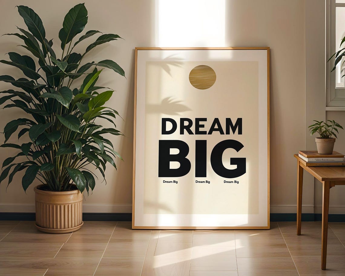 Dream Big Motivational Art Print Modern Minimalist Typography Wall Inspirational Office Home Deco
