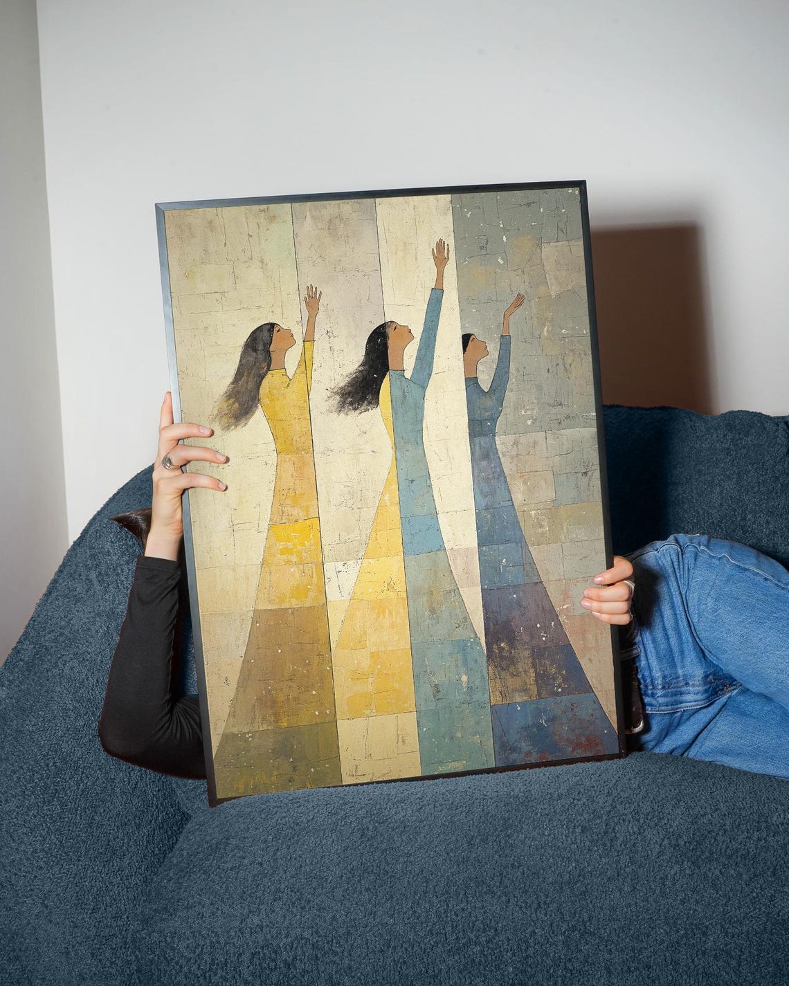 Reaching Figures Art Print Elegant Abstract Women Textured Contemporary Wall - Image 4