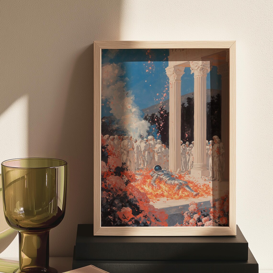 Astronaut Ritual Surreal Ceremony Burning Flowers Mythic Painting Poster - Image 5