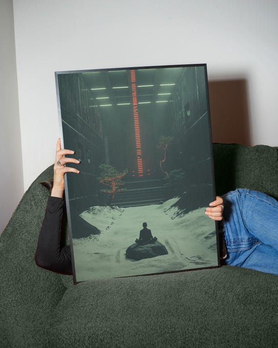 Meditative Silhouette Art Print Zen Urban Poster Tranquil Industrial Wall