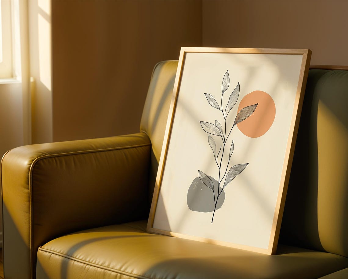 Botanical Leaf Line Art Terracotta Sun Modern Minimalist Wall Poster - Image 5