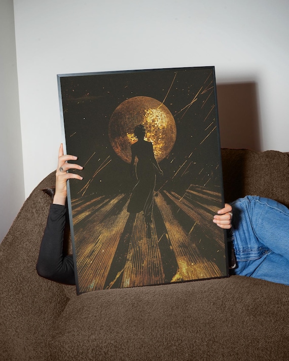 Golden Disco Dream Art Print, Retro Silhouette