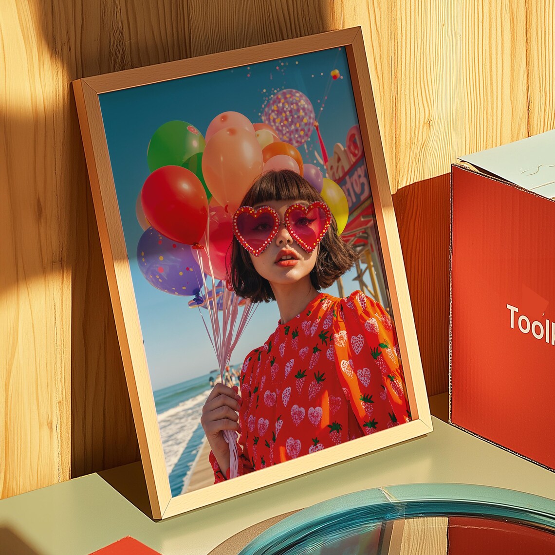Retro Beach Balloons Woman Heart Sunglasses Pop Photo Poster - Image 4