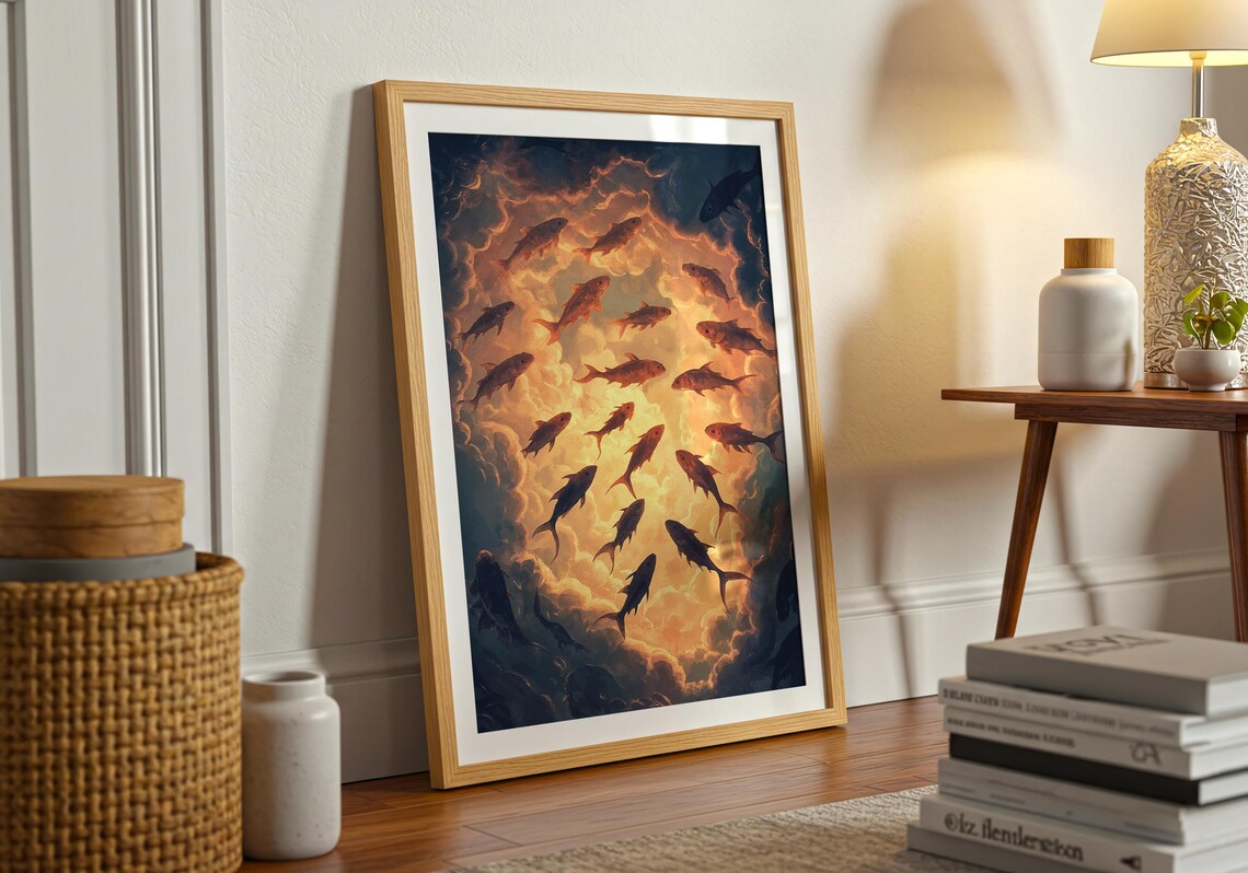 Fish And Clouds Art Print Ethereal Sky Swim Surreal Aquatic Dreamscape Wall - Image 2