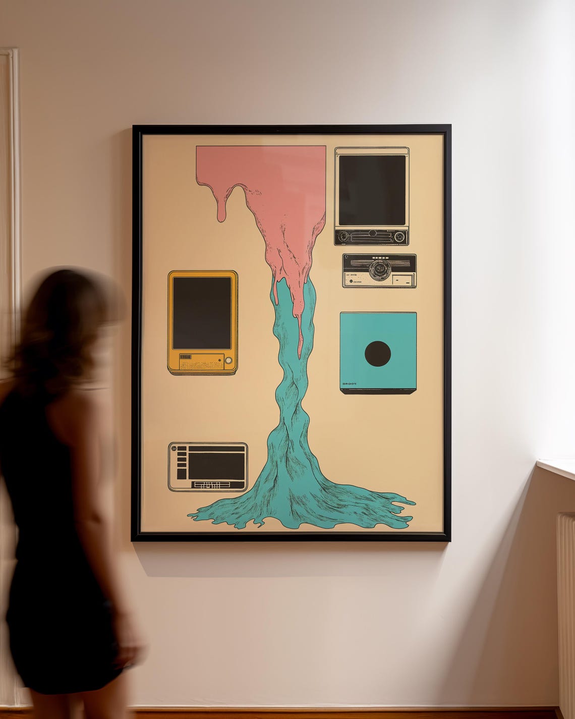 Retro Tech Collage Vintage Computers Paint Drip Fun Wall Poster - Image 2