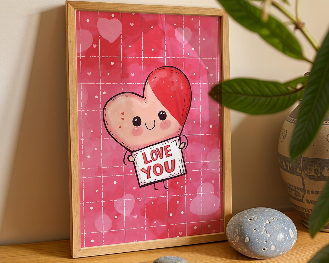Kawaii Smiling Heart Holding a Love You Sign for Valentine Day Poster - Image 5
