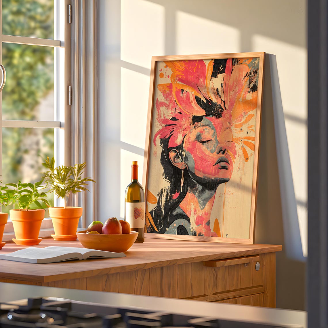 Vibrant Woman Portrait Colorful Expressionist Floral Art Print - Image 2