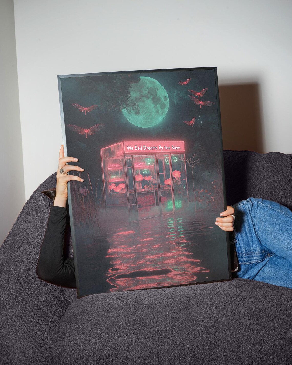 We Sell Dreams By the Stem Neon Flower Shop Night Mood Poster - Image 5