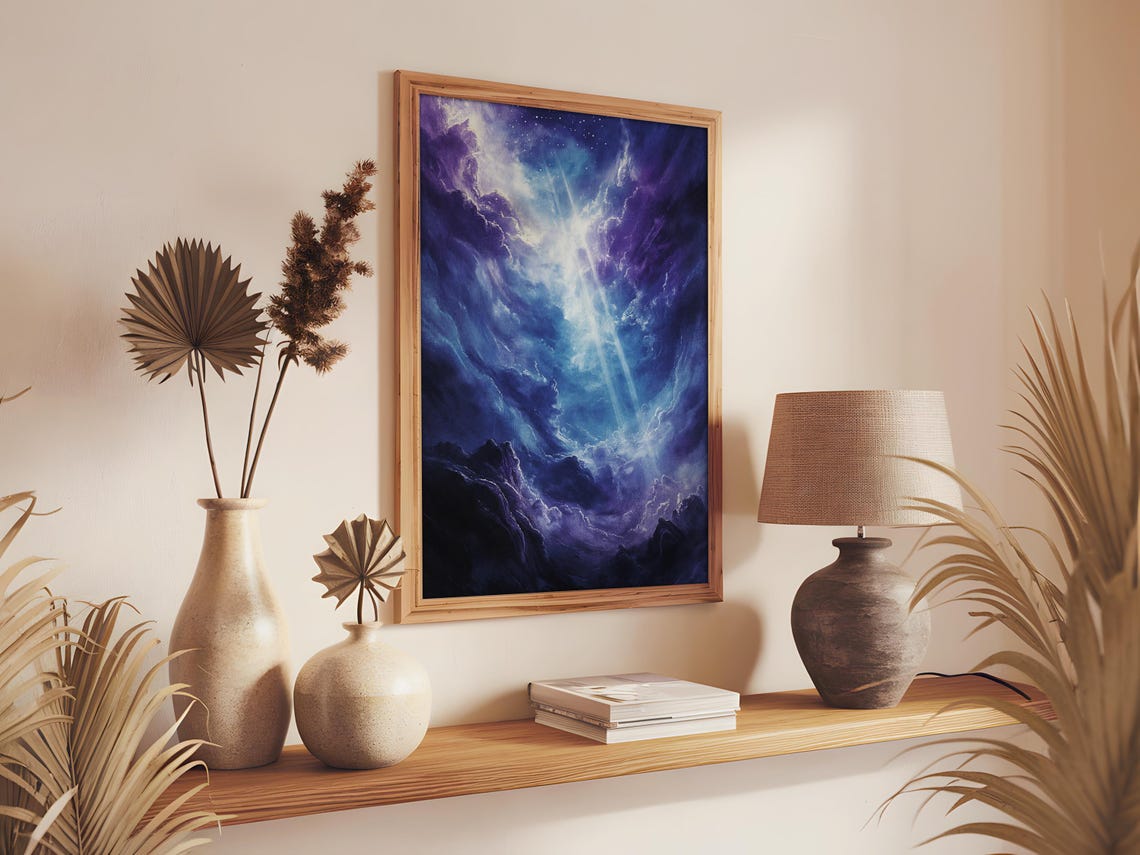Cosmic Clouds Light Rays Purple Starry Celestial Dreamy Sky Poster - Image 2
