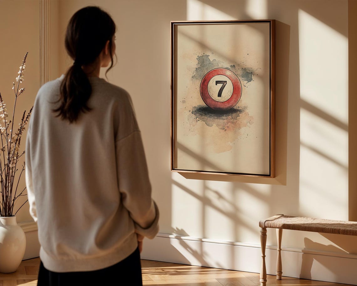 Number Seven Pool Ball Watercolor Billiards Game Room Wall Poster - Image 2