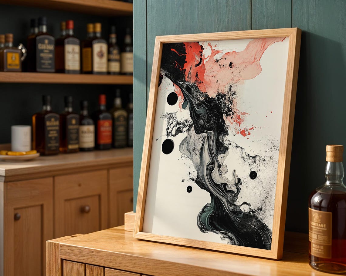 Abstract Ink Fluid Black Red Minimalist Modern Ink Wash Art Print - Image 4