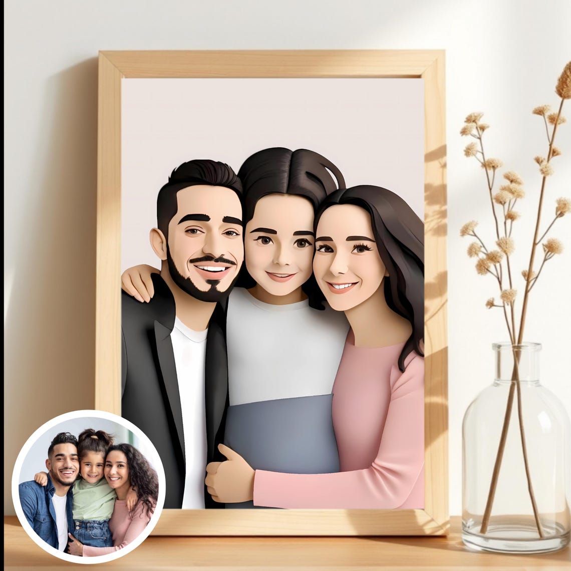 Playful Framed Cartoon Couple Portrait Custom Illustration Poster - Image 3