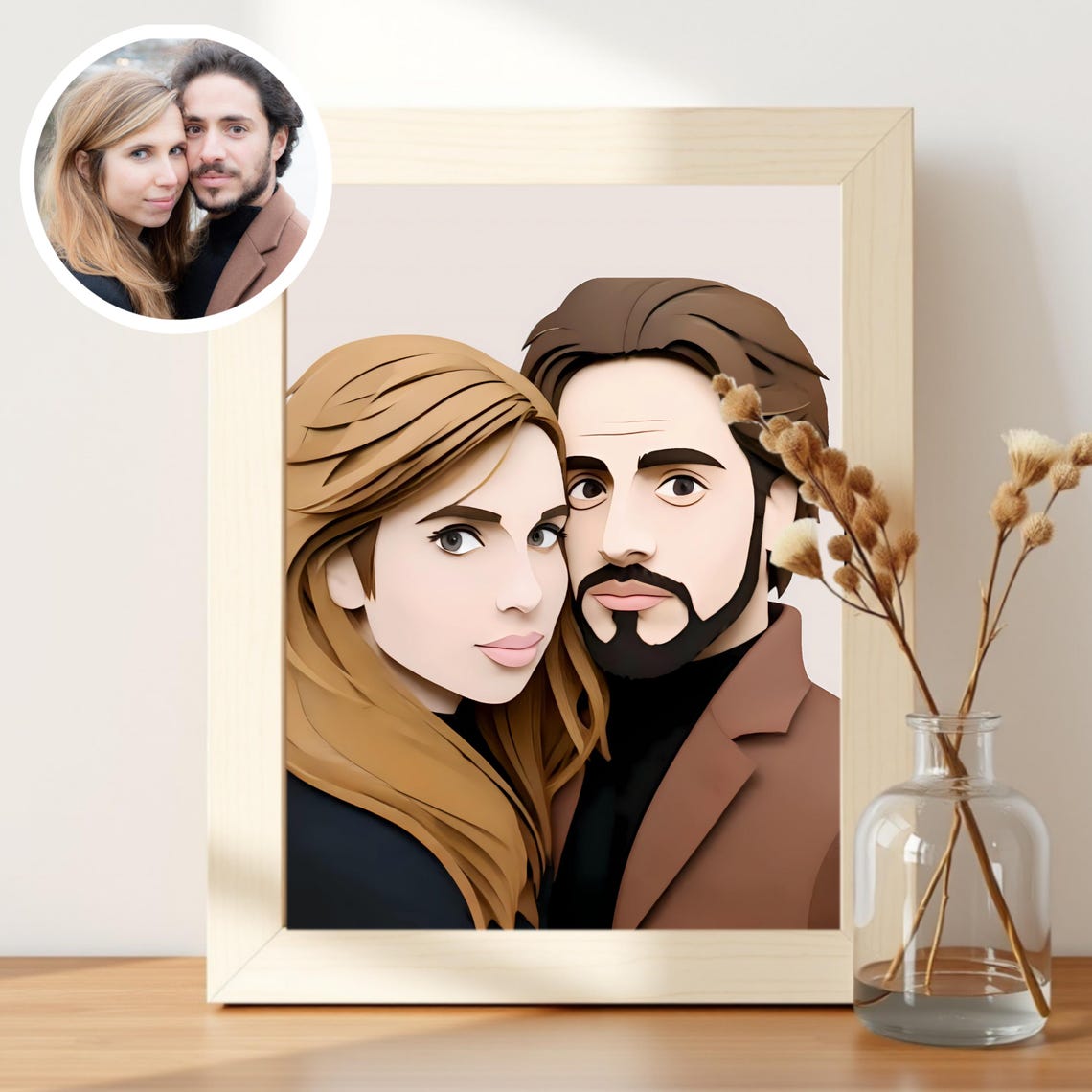Playful Framed Cartoon Couple Portrait Custom Illustration Poster