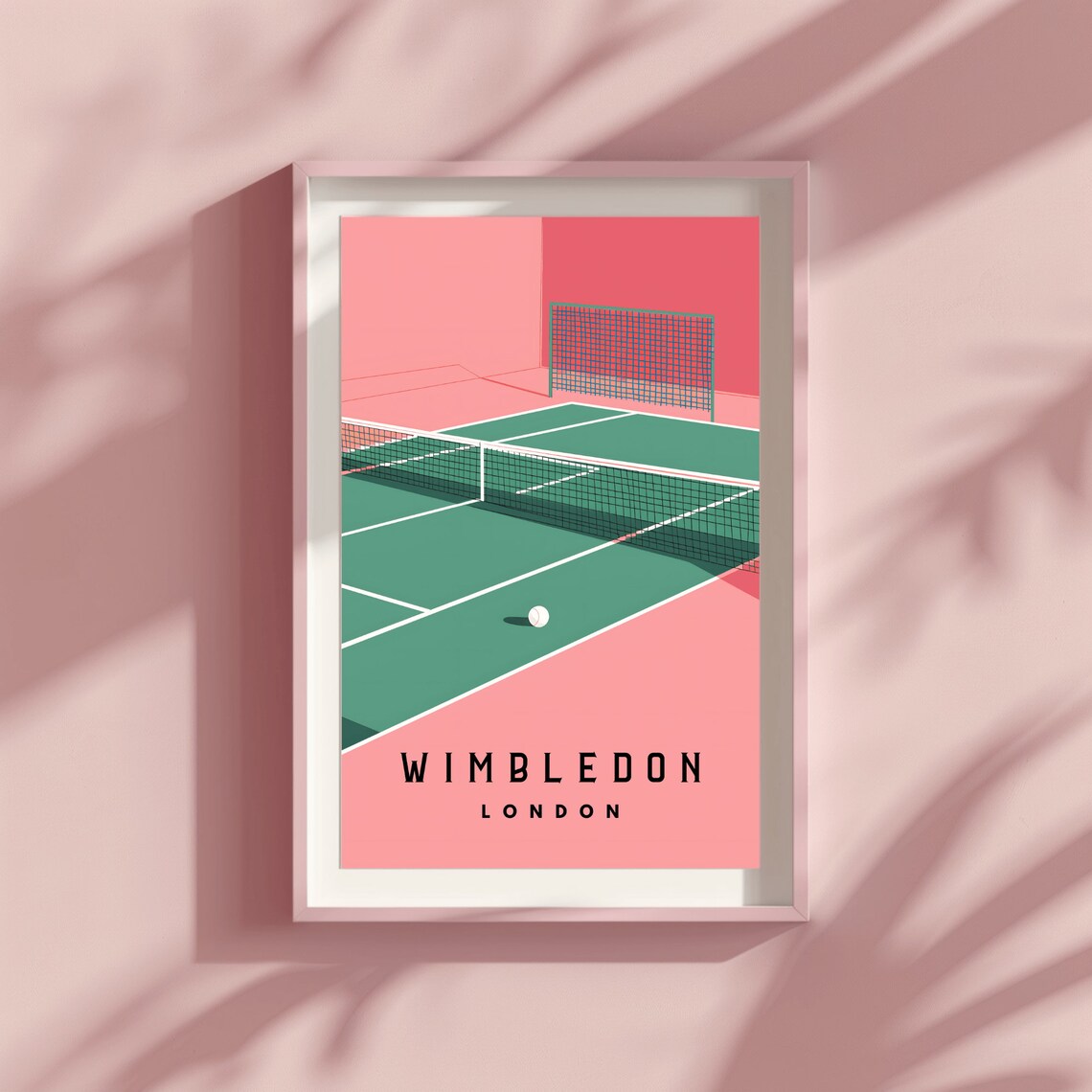 Wimbledon London Minimalist Pink Green Tennis Court Art Poster - Image 2