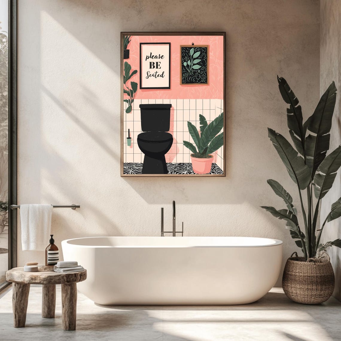 Please Be Seated Funny Black Toilet Botanical Bathroom Wall Poster - Image 2