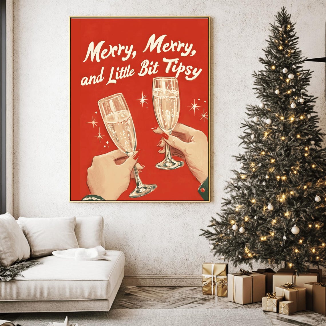Merry Merry and Little Bit Tipsy Retro Champagne Toast Party Poster - Image 2