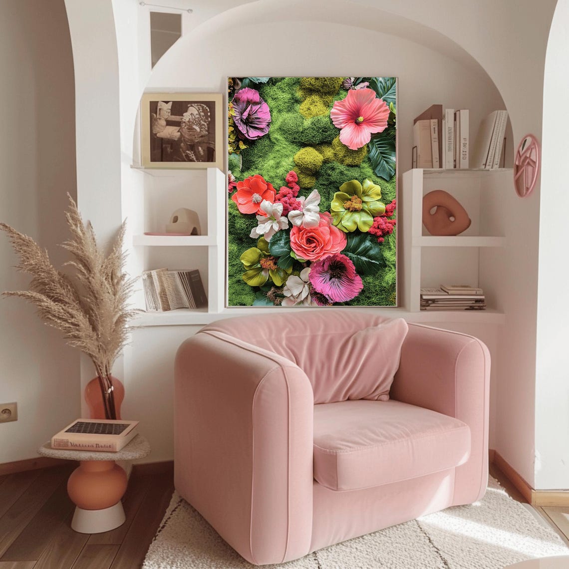 Vibrant Hibiscus and Poppies on Moss Colorful Floral Wall Poster - Image 3