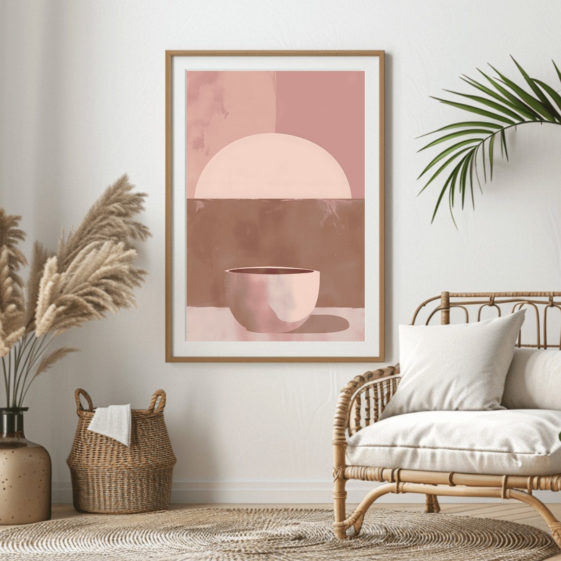 Minimalist Ceramic Bowl Under Rising Sun Abstract Mauve Wall Art - Image 2