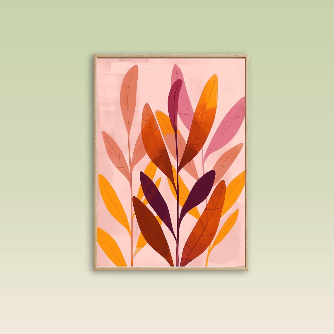 Warm Autumn Leaves Botanical Print on a Blush Pink Background - Image 3