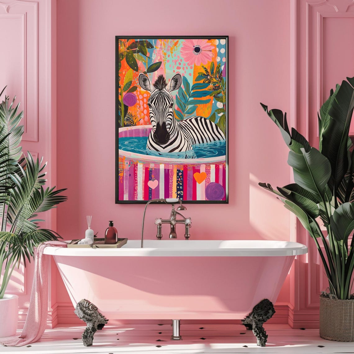 Animal Zebra Bathroom Print Zebra Painting Maximalist Decor Zebra Poster Wall Art Funny Bathroom Wall Art Home Decor - Image 3
