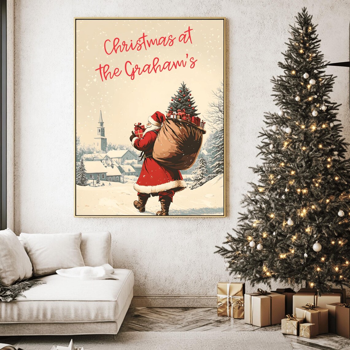 Christmas at the Smith's Vintage Santa Claus Toy Sack Town Poster - Image 2