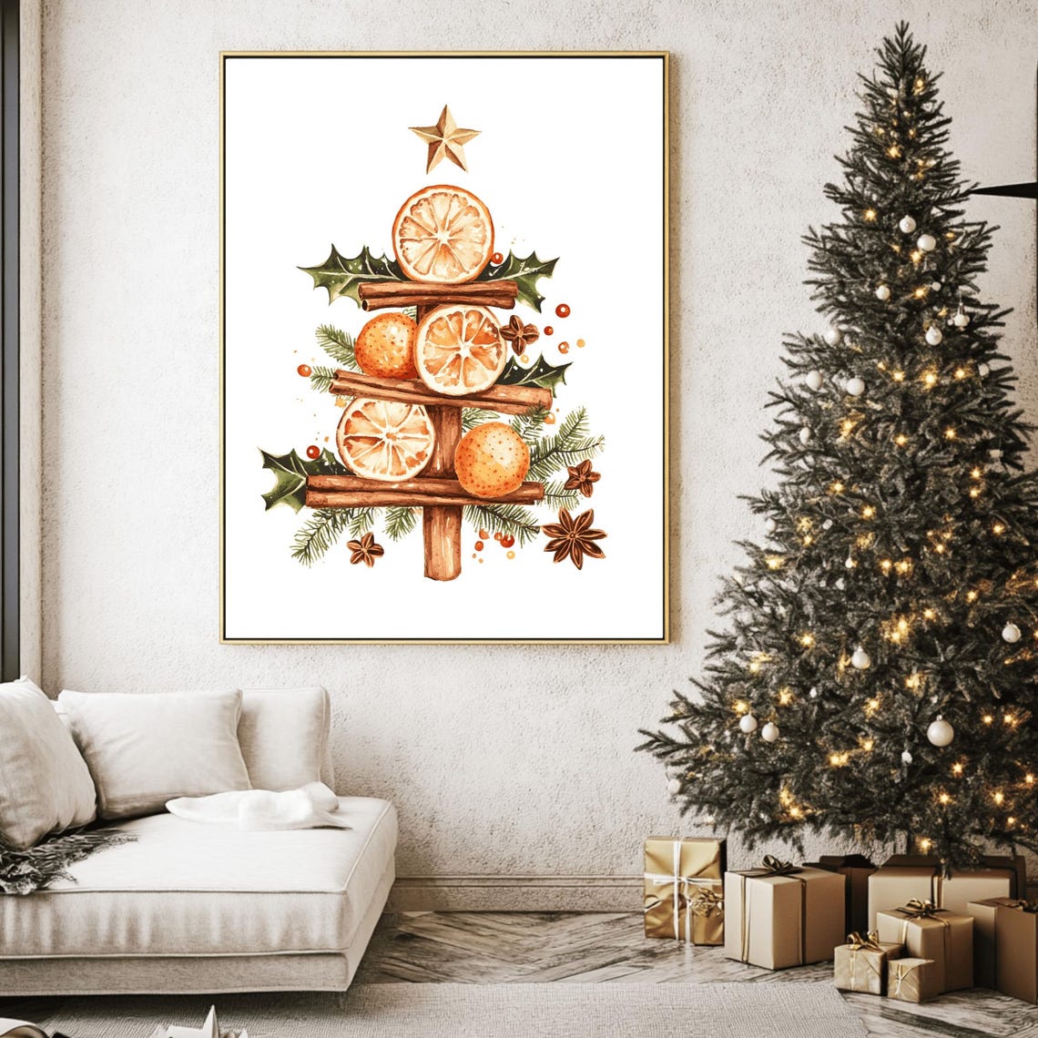 Dried Orange Slice Cinnamon Stick Tree Wooden Star Topper Poster - Image 2