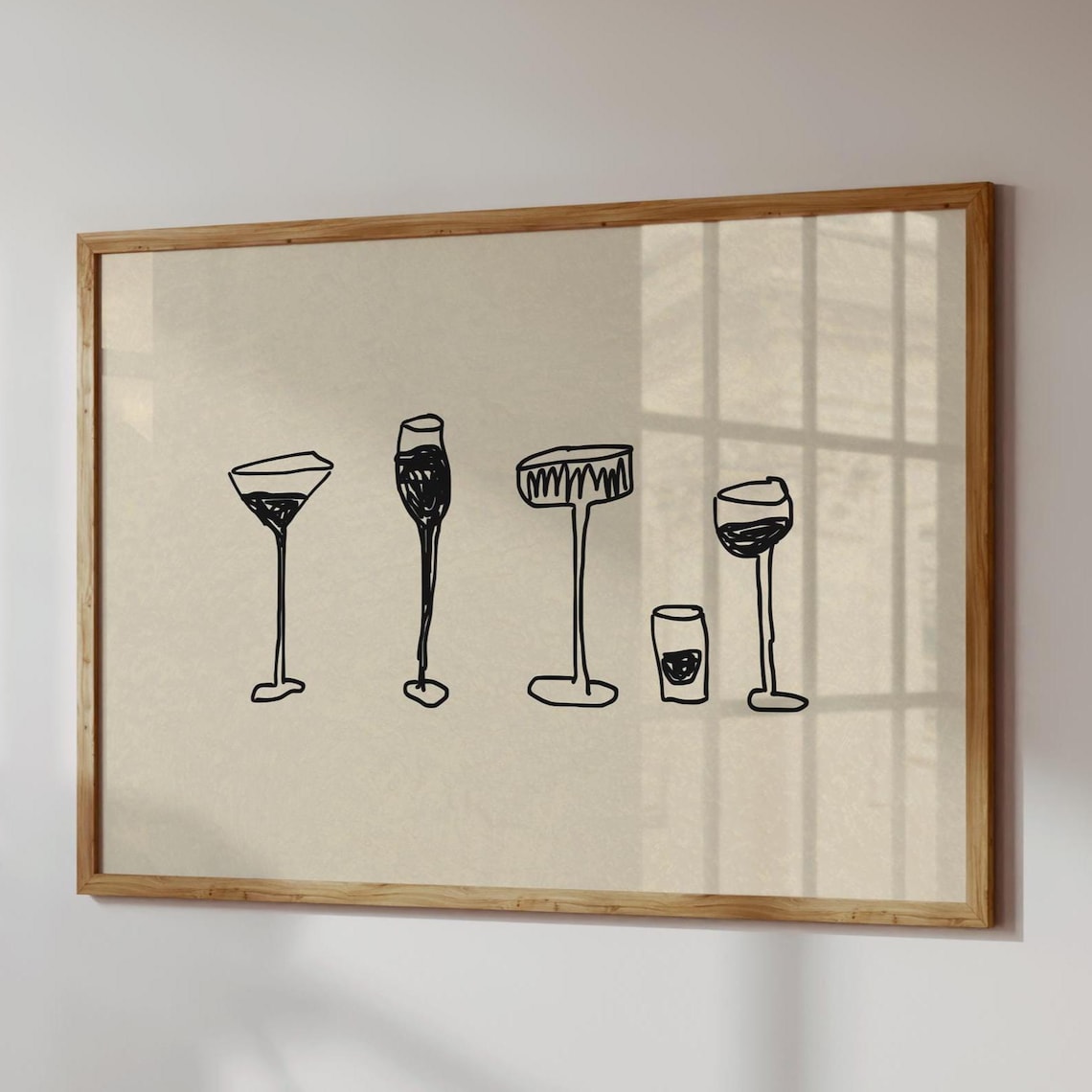 Hand Drawn Bar Cart Neutral Cocktail Art Print