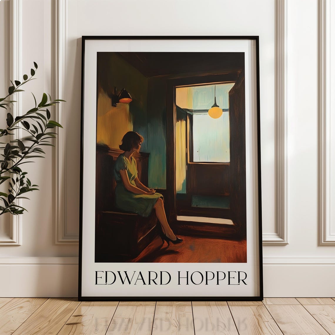 Edward Hopper Seated Woman Beside Lamplit Doorway At Night Poster