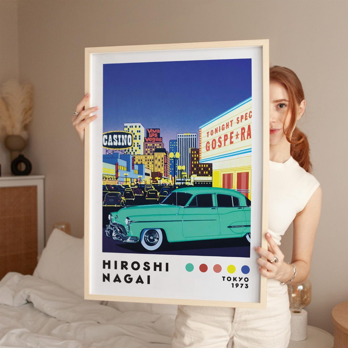 Hiroshi Nagai Las Vegas Neon Nights 1973 City Pop Style Poster