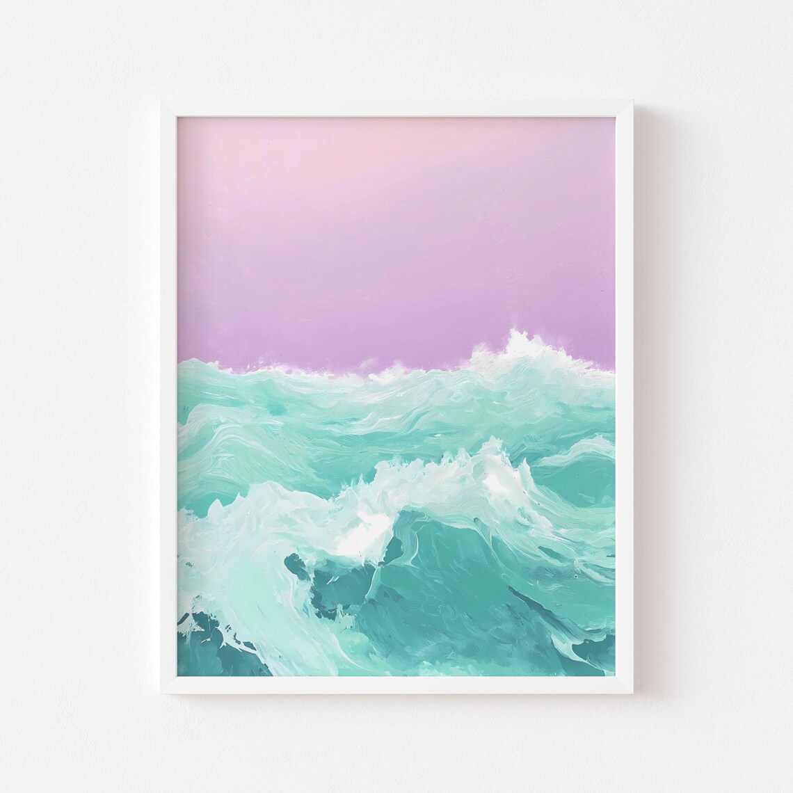 Turquoise Sea Under Parma Purple Sky, Pastel Art
