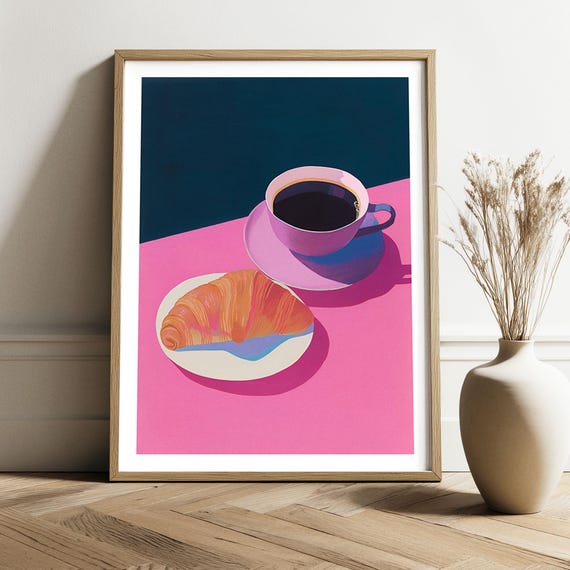 Croissant Coffee Pop Art Print Bold Kitchen Cafe Decor