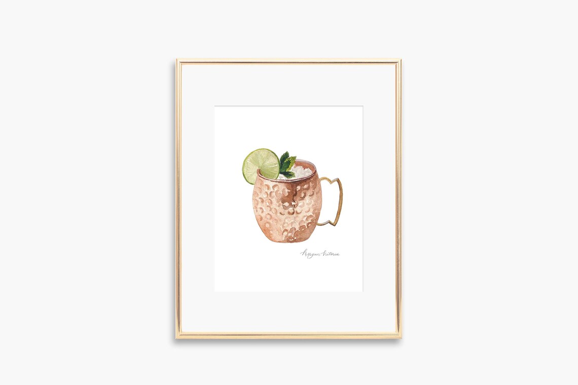 Moscow Mule Watercolor Art Print, Bar Decor
