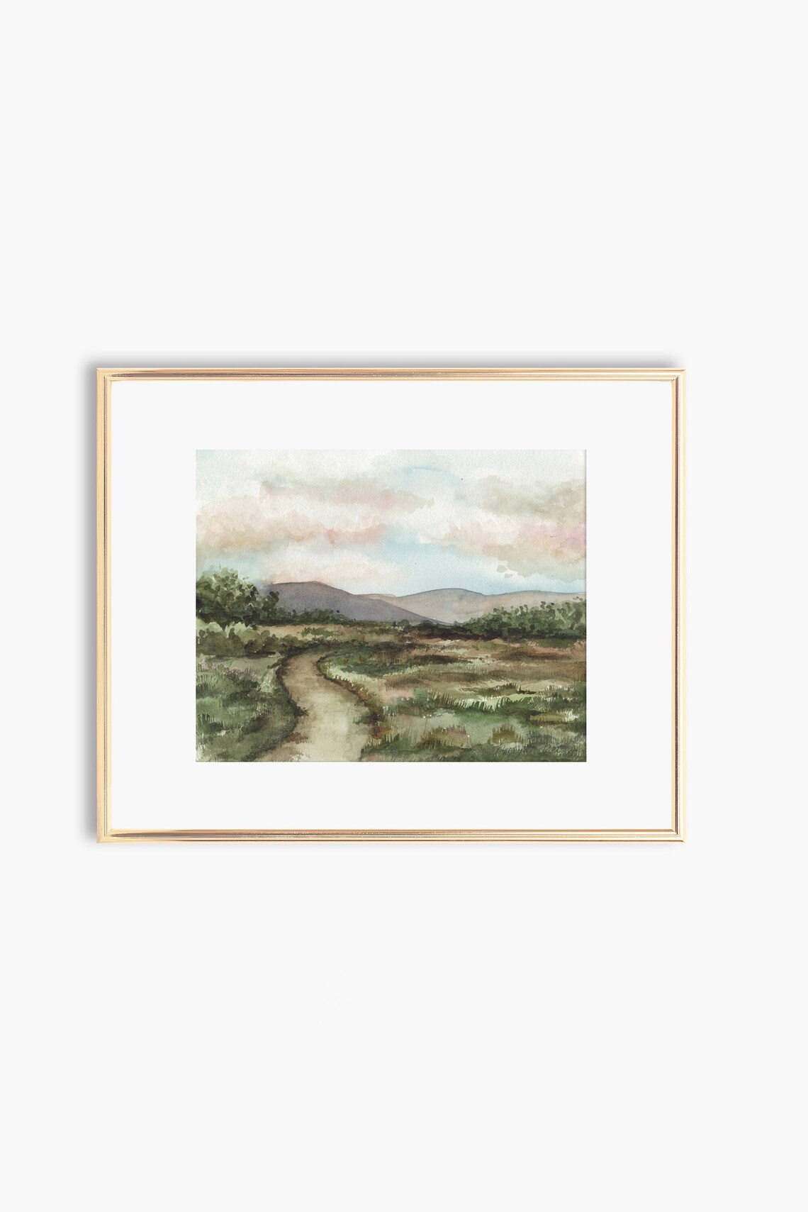 Neutral Watercolor Landscape Art Print, Meadow Path