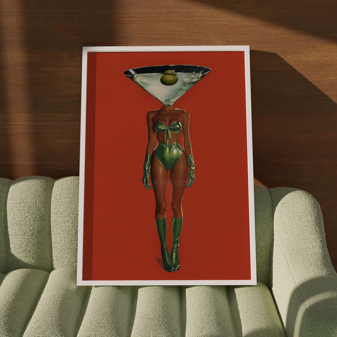 Dirty Martini Cocktail Art Print, Retro Bar Cart Decor