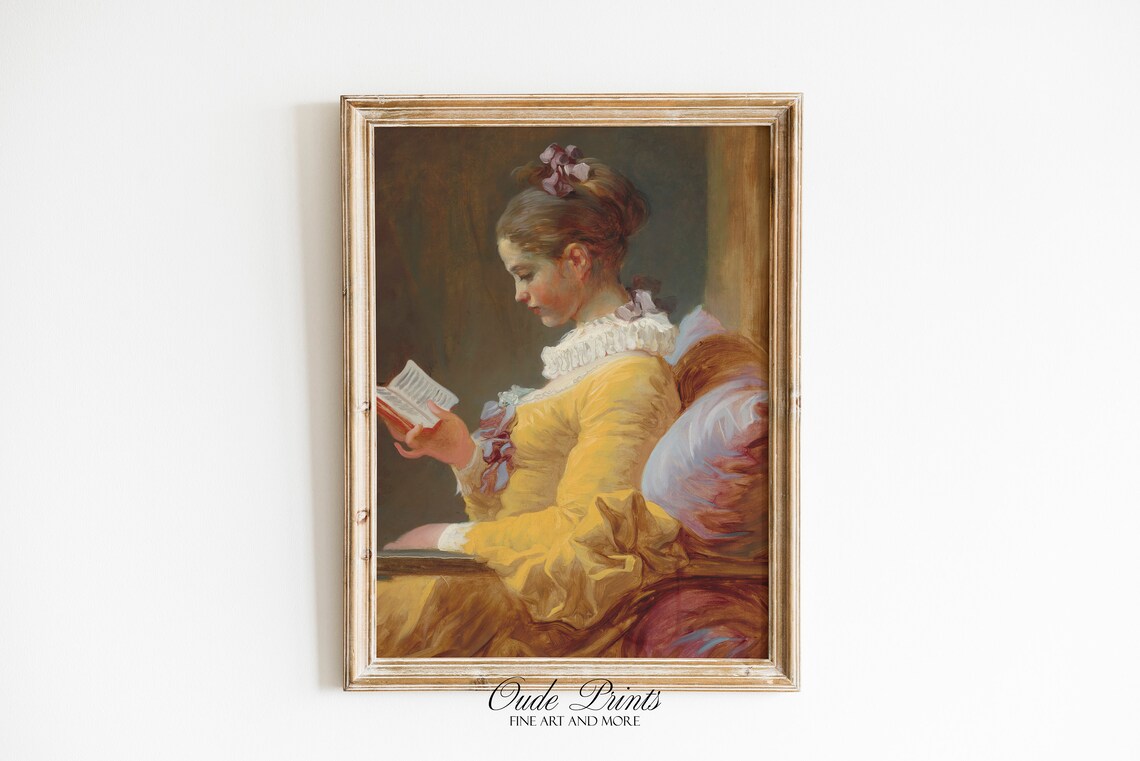 Young Girl Reading 18th Century French Rococo Style Portrait Poster
