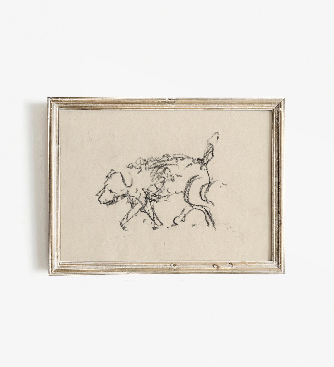 Running Dog Charcoal Sketch Playful Puppy Vintage Animal Art Poster - Image 2