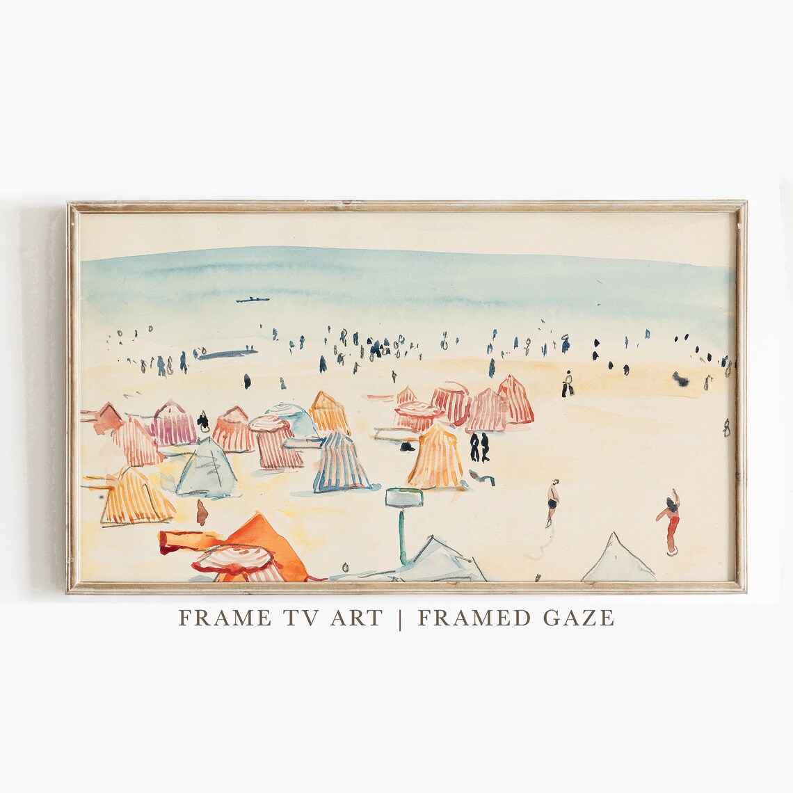Colorful Beach Tents Seaside Watercolor Summer Shoreline Poster