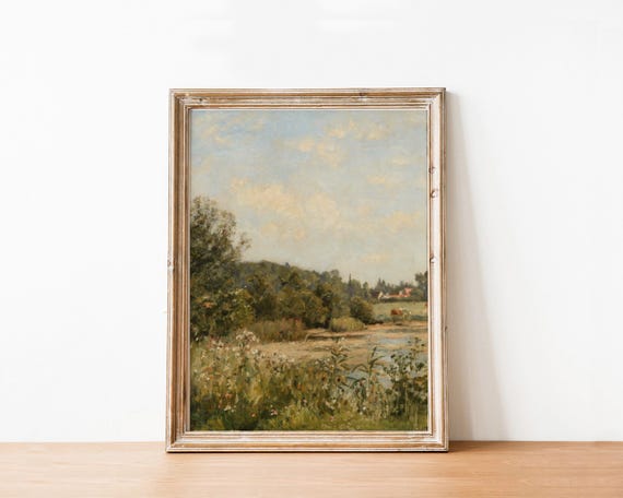 Vintage Landscape Print Prairie Wall Art Neutral Print Farmhouse Decor Vintage Painting