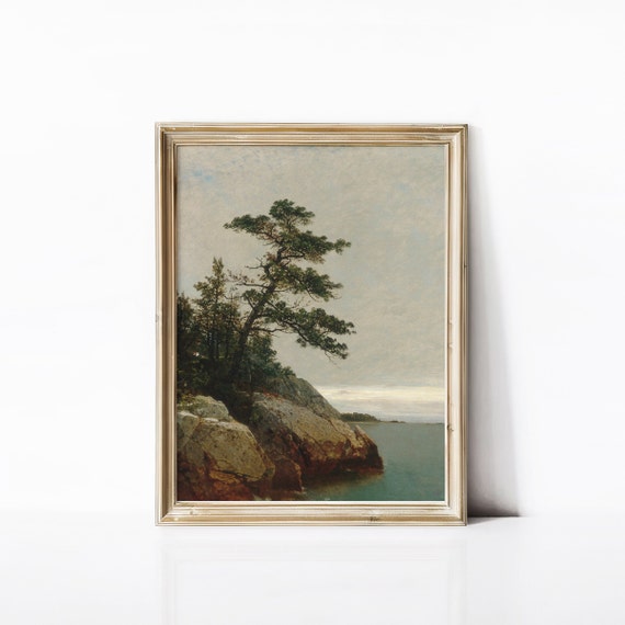 Vintage Living Room Landscape Painting Farmhouse Art Print Rustic Wall Decor Instant