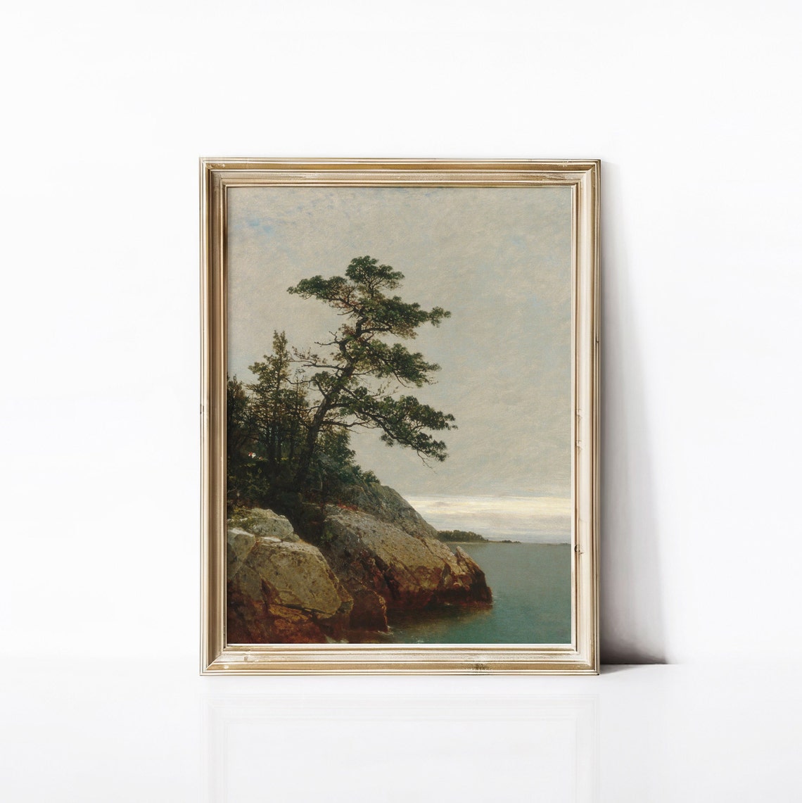 Windswept Pine Rocky Coastline Calm Sea Vintage Seascape Poster