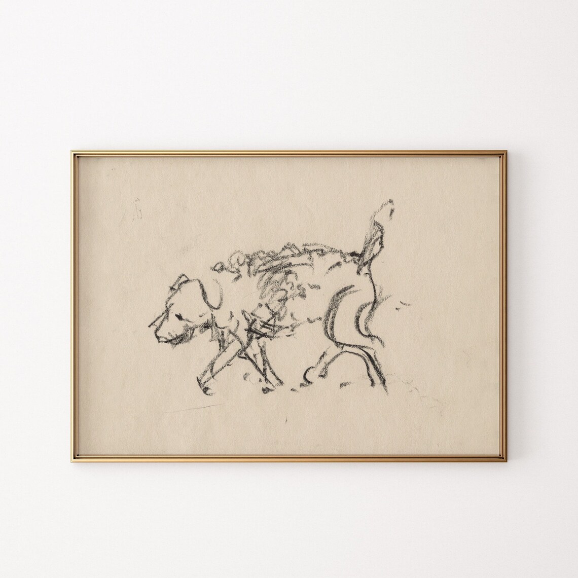 Running Dog Charcoal Sketch Playful Puppy Vintage Animal Art Poster - Image 3